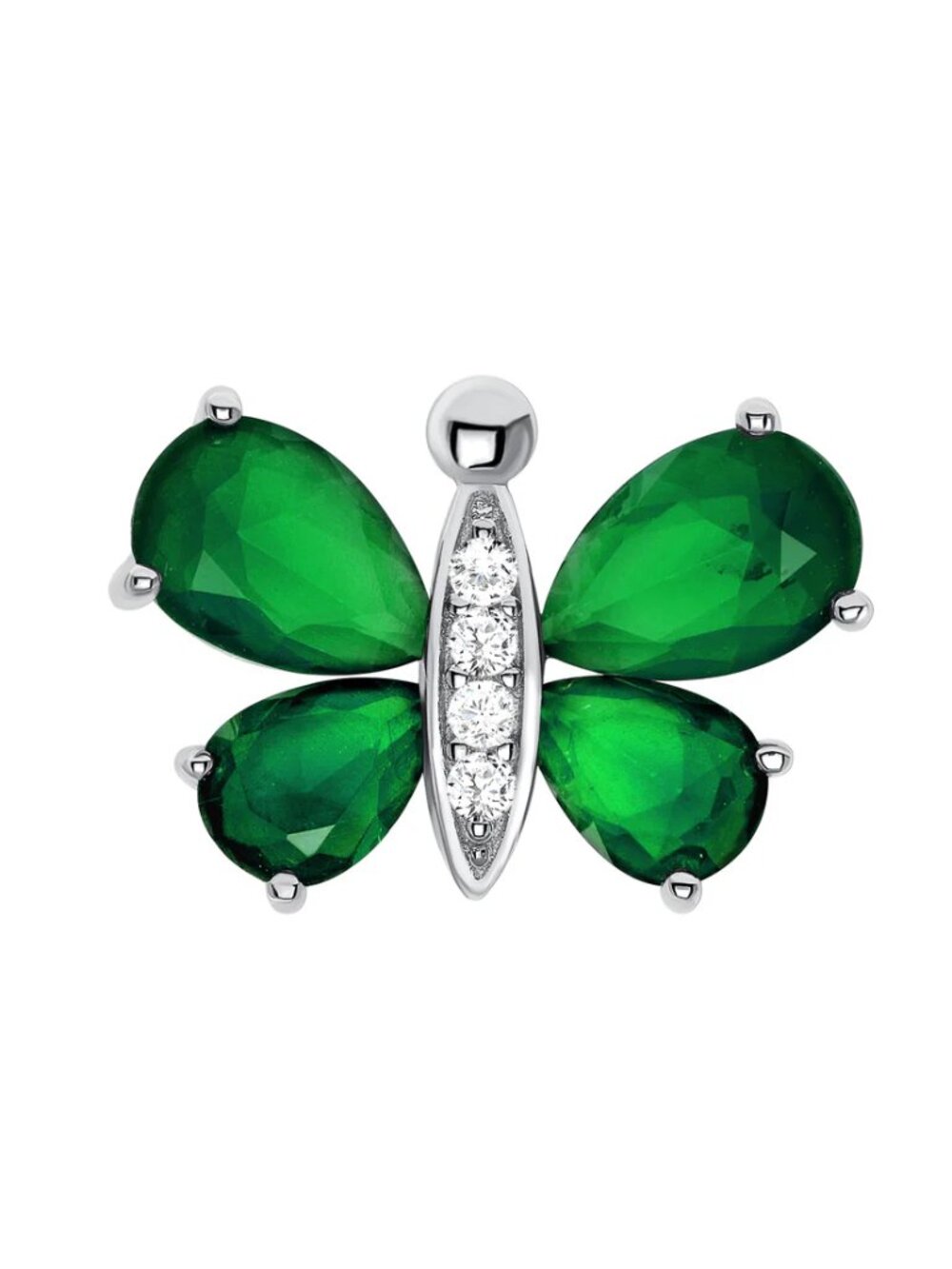 Silver 925 Rhodium Plated Cubic Zirconia & Green matte Butterfly Pendant